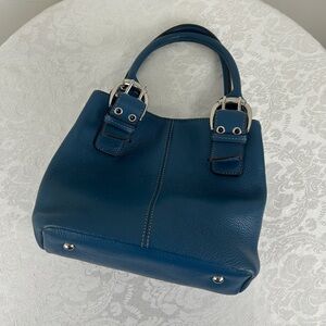 Y2K Blue Genuine Leather Top Handle Bag